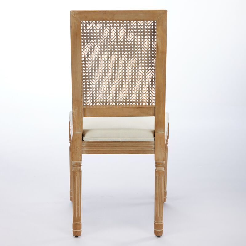 Whisen French Dining Chairs Set of 2, Solid Rubberwood Frame with Linen Upholstery and Rattan Back, for Living Room Kitchen Restaurant image number 7