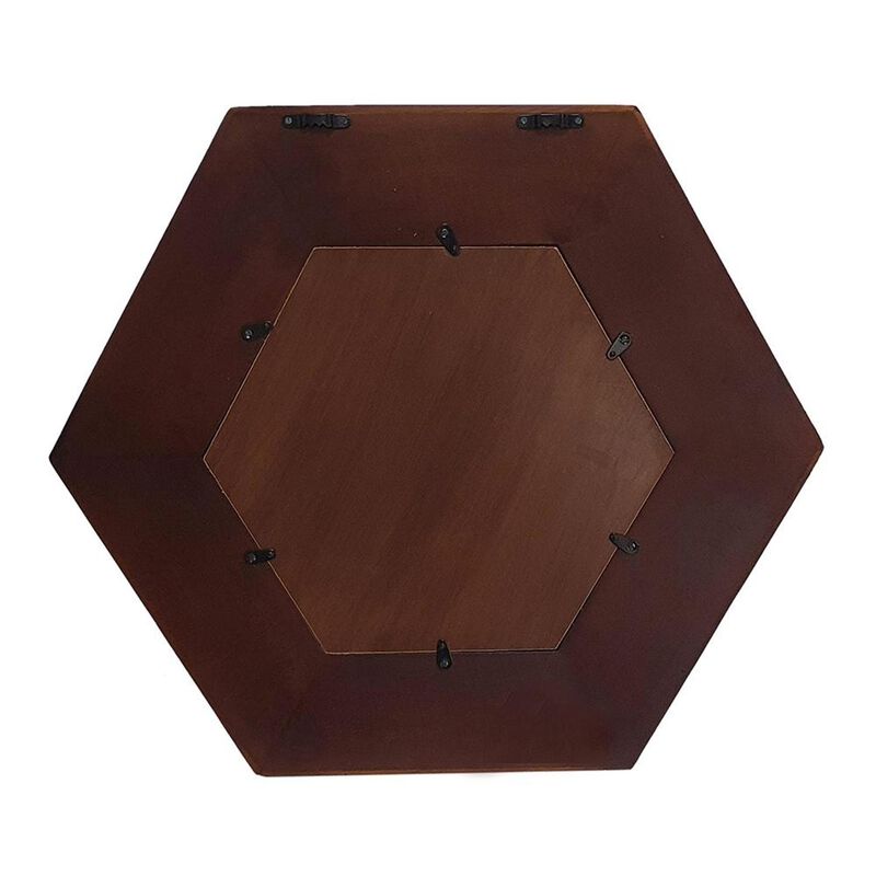 HomeRoots 19" Dark Brown Hexagon Solid Wood Framed Accent Mirror image number 4