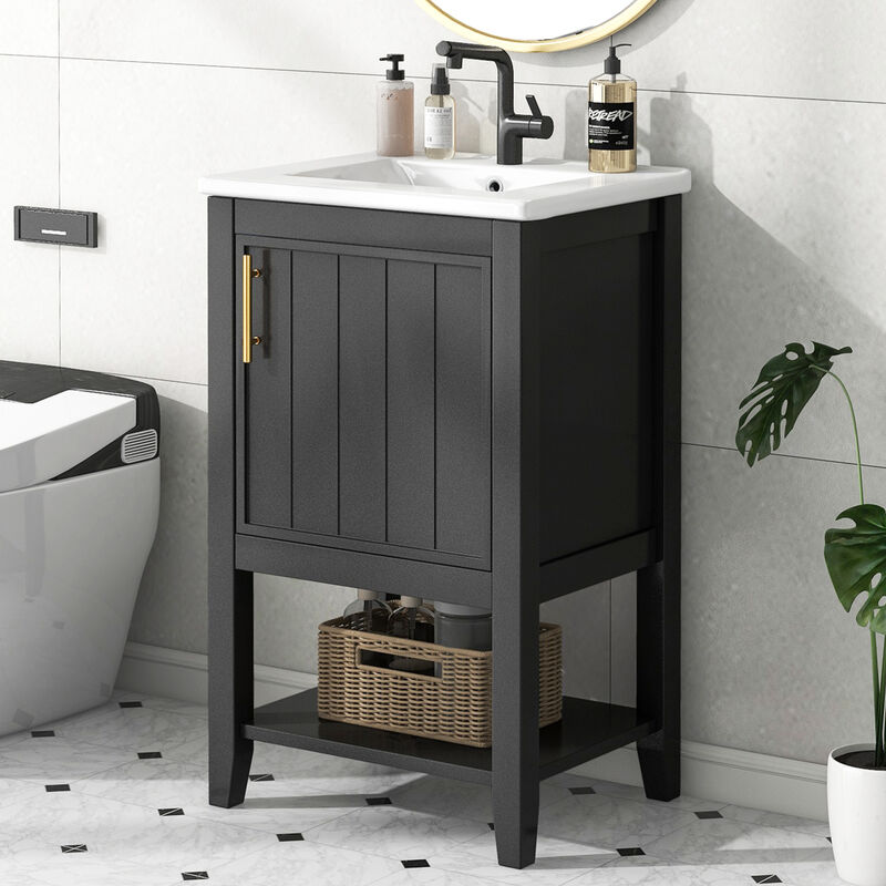 ELEMENT ACE Freestanding Bathroom Vanity with Integrated Sink, Soft Closing Door Cabinet, Open Shelf and Storage Rack for Bathroom Essentials Storage Organization image number 4