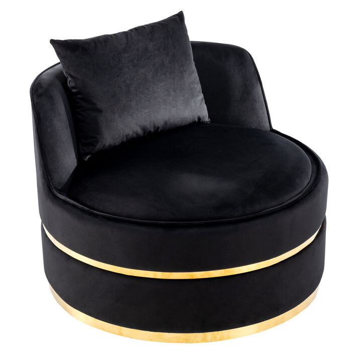 360 Degree Swivel Accent Chair Velvet Modern Upholstered Barrel Chair Over Sized Soft Chair with Seat Cushion for Living Room, Bedroom, Office, Apartment, Black