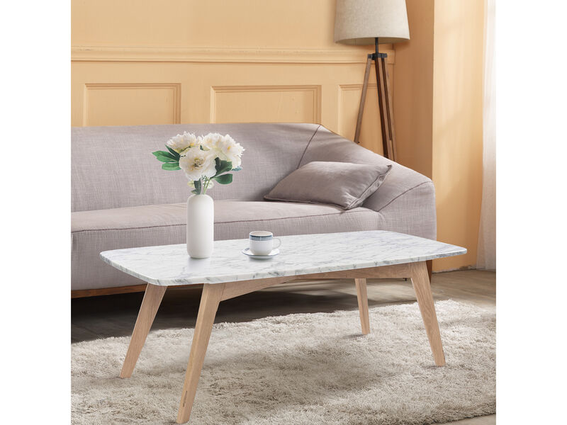 Faura 18" x 43.5" Rectangular Italian Carrara White Marble Coffee Table with Legs