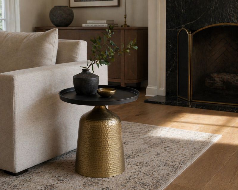 Luxury Tray Top Pedestal Table with Hammered Antique Brass Base image number 2