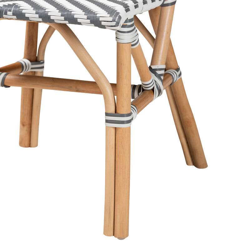 Bali & Pari Shai Modern French Grey and White Weaving and Natural Rattan Bistro Chair