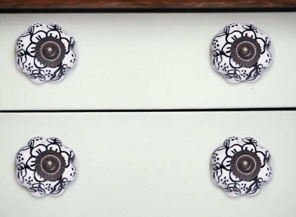 HomeRoots Set of Eight Black And White Ceramic And Metal Drawer Pull Knobs