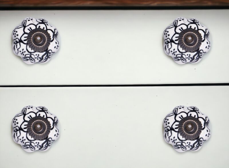 HomeRoots Set of Eight Black And White Ceramic And Metal Drawer Pull Knobs image number 1