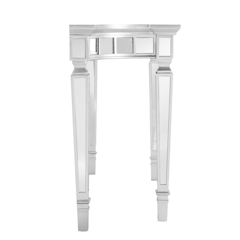HomeRoots 45" Silver Mirrored Glass and Wood Free Form Console Table image number 2