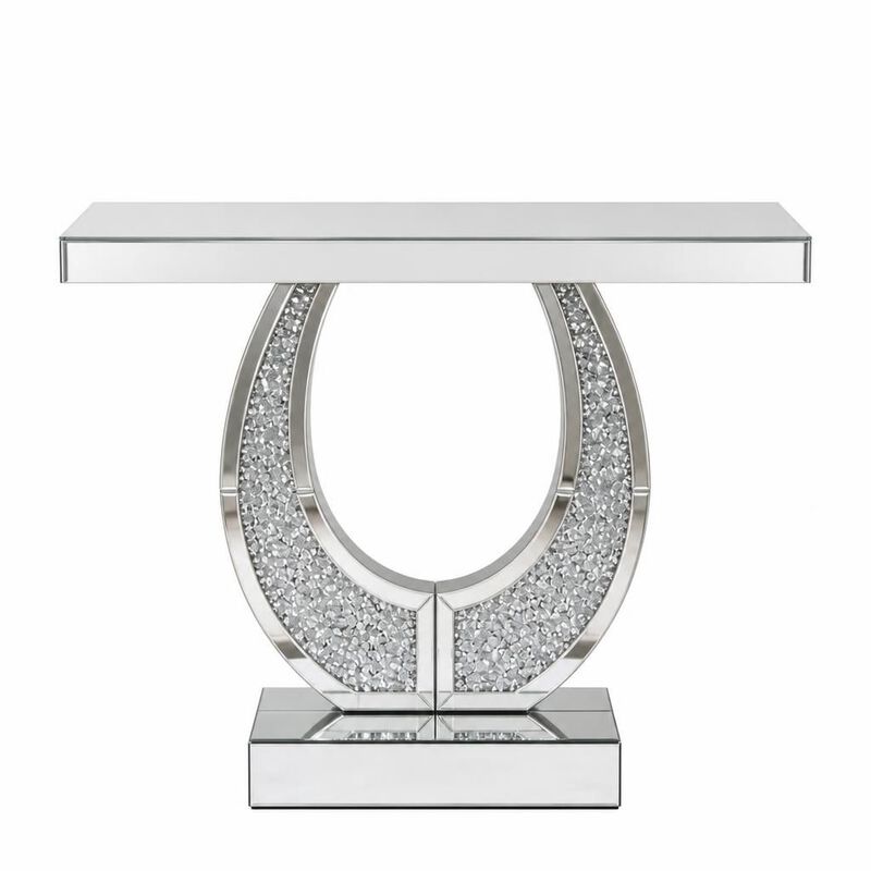 GOODSILO 45 Inch O-Shaped Mirrored Console Table with Crushed Diamond Inlay, Modern Silver Entryway Table for Hallway Living Room image number 0