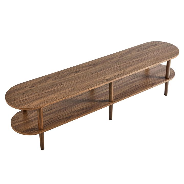 Modway Torus Oval TV Stand with Shelves in Light Oak - 69 Inch Wood Entertainment Center for Living Room - Curved Round Media Console with Open Storage