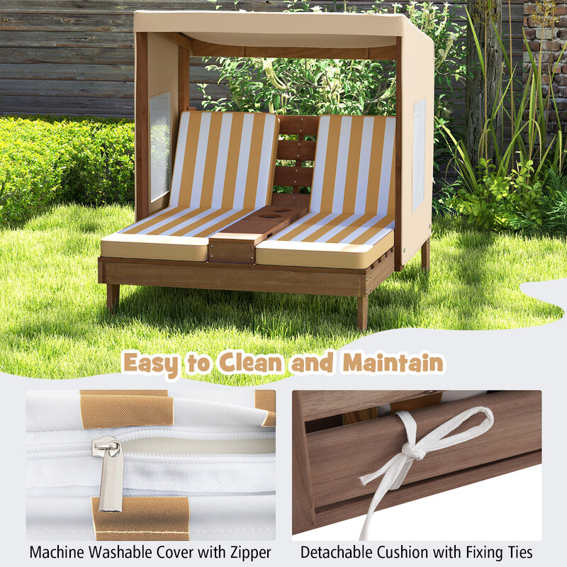 Adjustable Kids Outdoor Lounge with Shade and Convenient Cup Holders