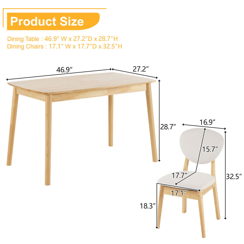 Rectangular Rubber Wood Dining Table Set with 4 Cushioned Chairs for Kitchen image number 1