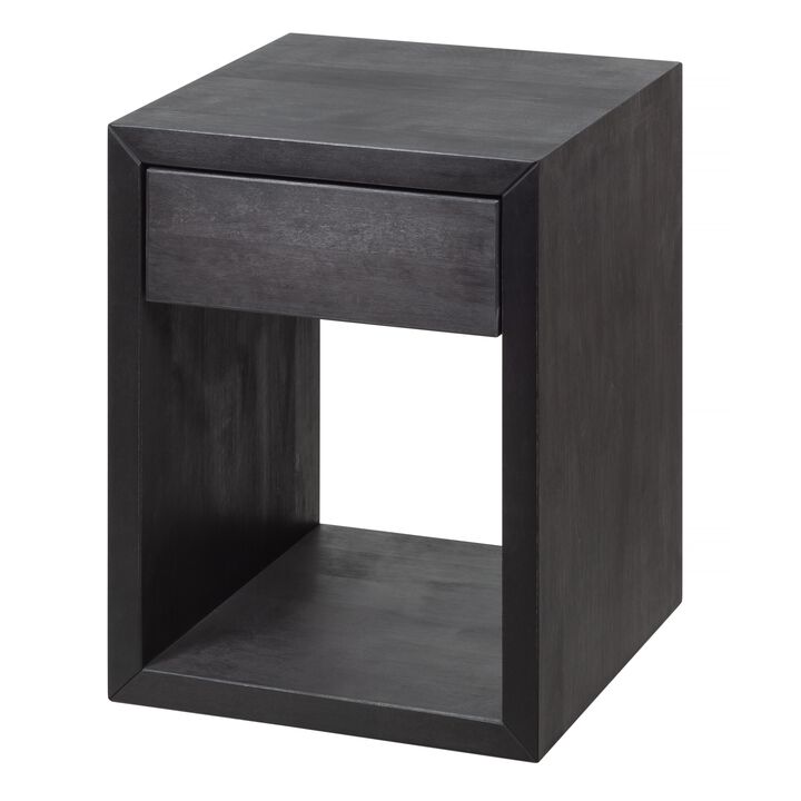 Narrow Mid-Century Modern Solid Hardwood Black Floating Nightstand with Drawer - Bedside Table for Bedroom