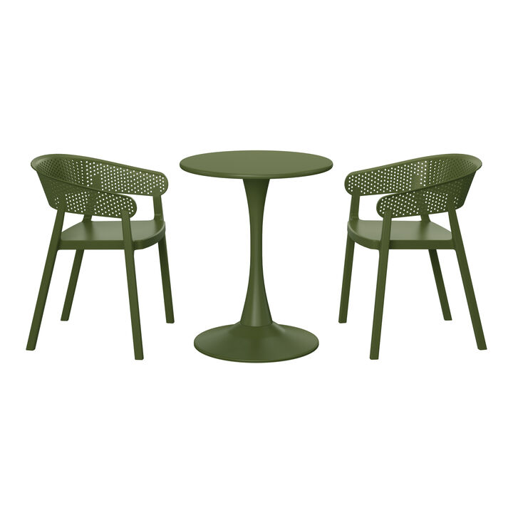 WestinTrends 3-Piece Indoor Outdoor Metal Patio Dining Table Set With Stackable Patio Chairs