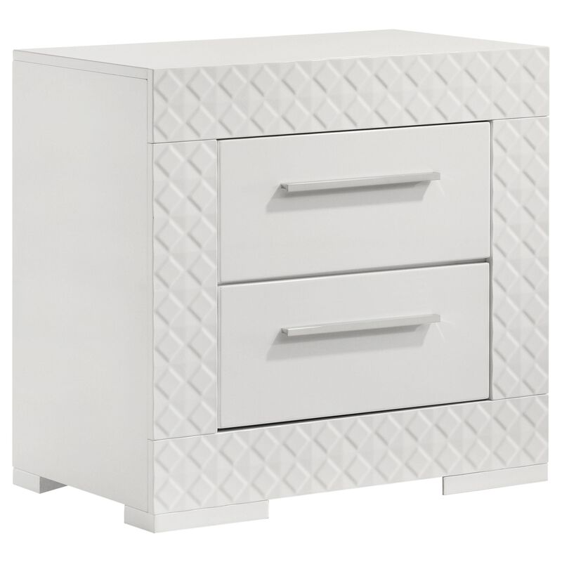 Ivon Nightstand, 2 Drawers, 26 Inch Modern Glossy White Solid Hardwood - Benzara