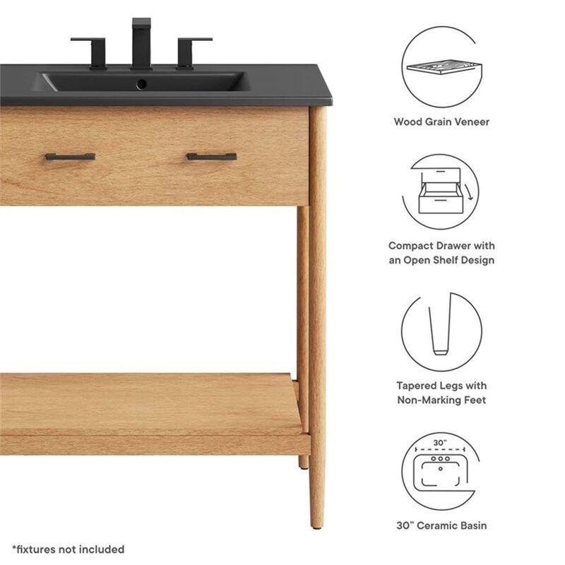 Modway EEI-6663-NAT-BLK Zaire 30" Bathroom Vanity, Natural Black image number 6