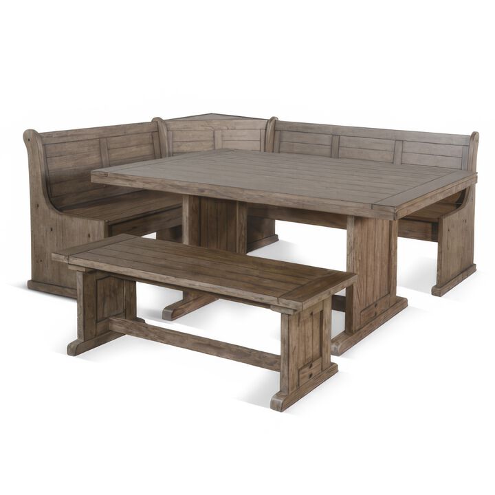 Yael 4pc Corner Breakfast Nook Set, Brown Dining Table Corner Bench