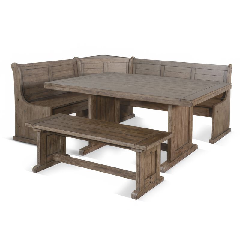 Yael 4pc Corner Breakfast Nook Set, Brown Dining Table Corner Bench