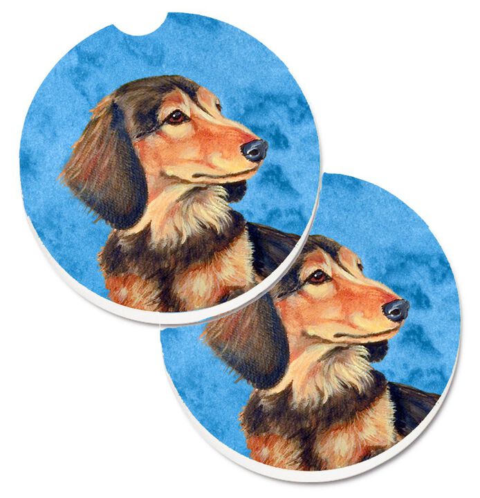 Caroline's Treasures Blue Dachshund Set of 2 Cup Holder Car Coasters LH9391BUCARC, 2.56, Multicolor