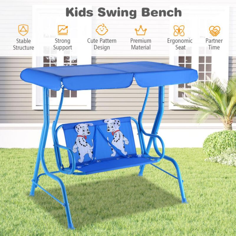 Hivvago Outdoor Kids Patio Swing Bench with Canopy 2 Seats