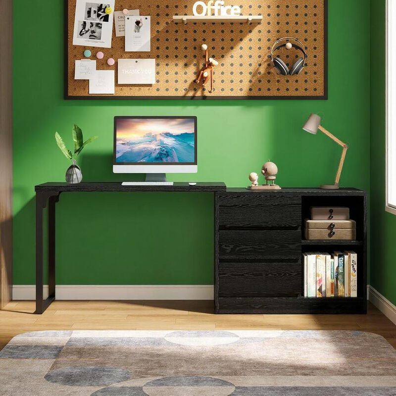 Compact Computer Desk &ndash; Space-Saving Desk with Drawers and Shelves