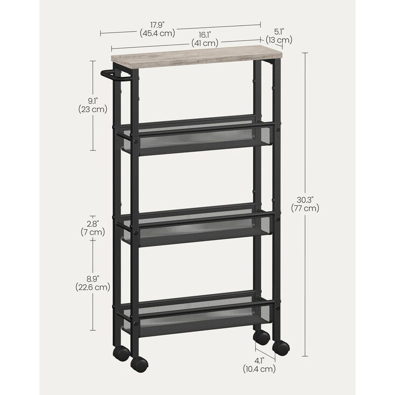 Slim 4-Shelf Rolling Cart &ndash; Compact Organizer with Wheels for Bathroom, Closet, or Kitchen Use