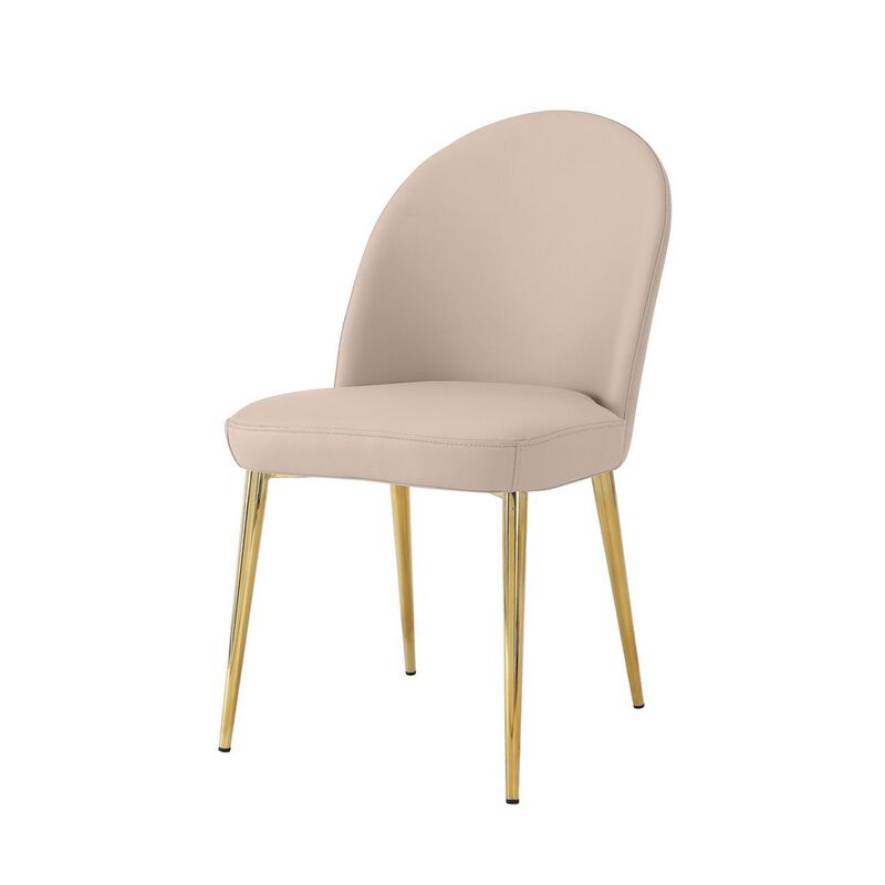 Era 24 Inch Dining Chair Set of 2, Curved Back, Beige Faux Leather, Gold - Benzara