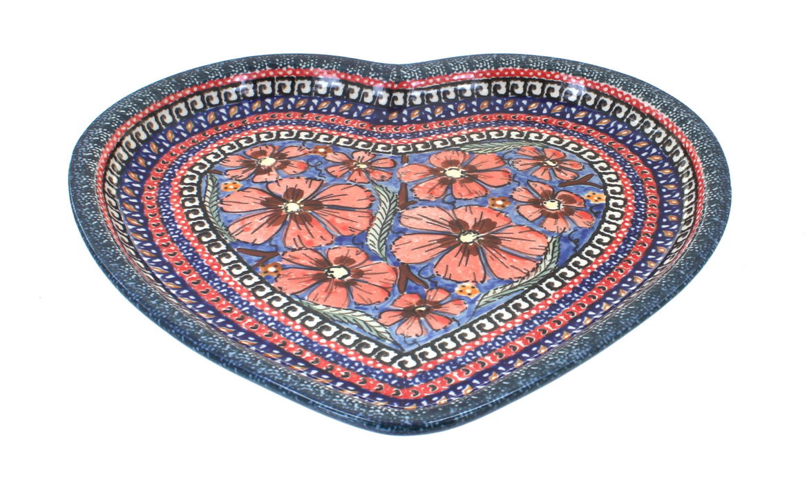Blue Rose Polish Pottery Heart Plate