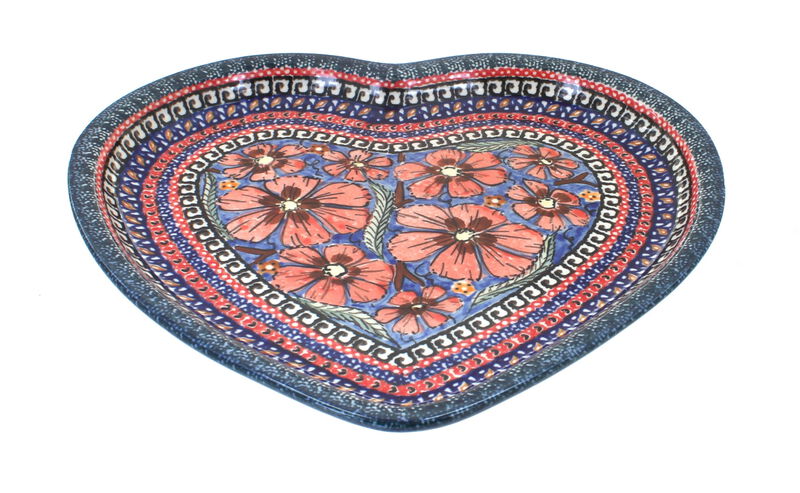 Blue Rose Polish Pottery Heart Plate
