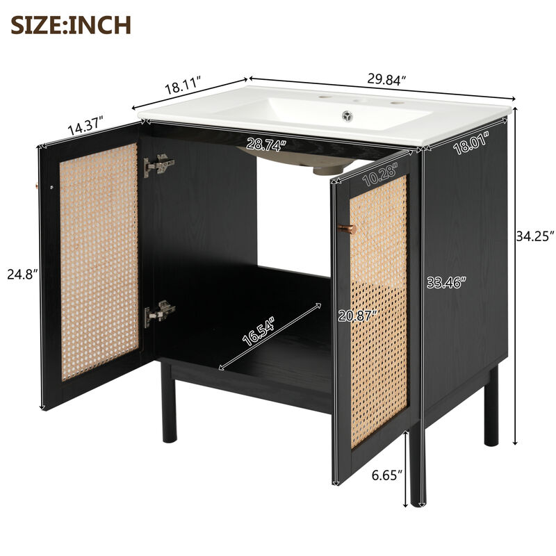 ELEMENT ACE Space-Saving Natural Bamboo Vanity with Handwoven Rattan Doors image number 2