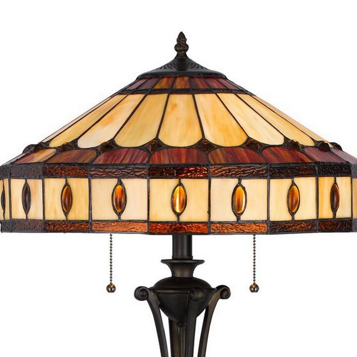 Xia 61 Inch Tiffany Style Vintage Floor Lamp, Glass Shade, Antique Bronze-Benzara
