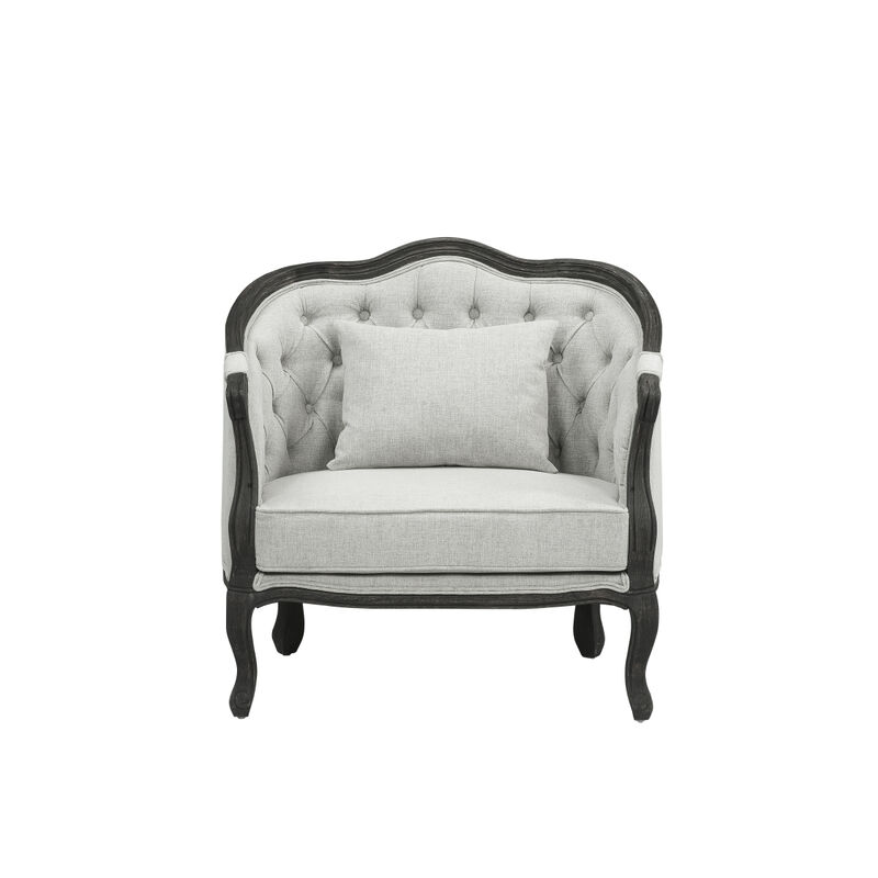 Samael Chair w/Pillow, Gray Linen & Dark Brown Finish LV