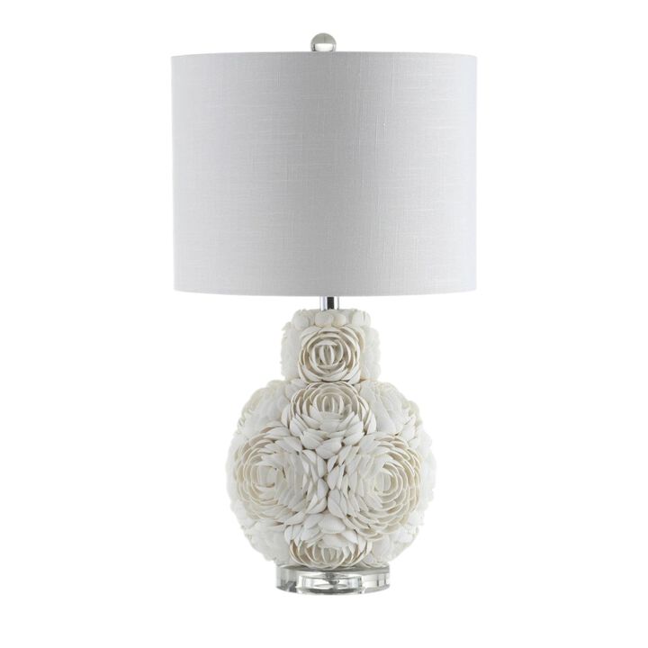 HomeRoots 24" Off White Seashell Table Lamp With White Drum Shade