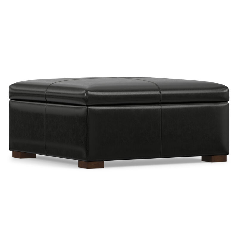 Gabbie 36 inch Wide Contemporary Square Square Coffee&nbsp;Table Storage Ottoman in  Midnight Black PU Black faux leather, Assembled image number 6