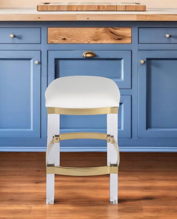 Hivvago 24 Inch White and Clear Stainless Steel and Steel Backless Counter Height Bar Chair