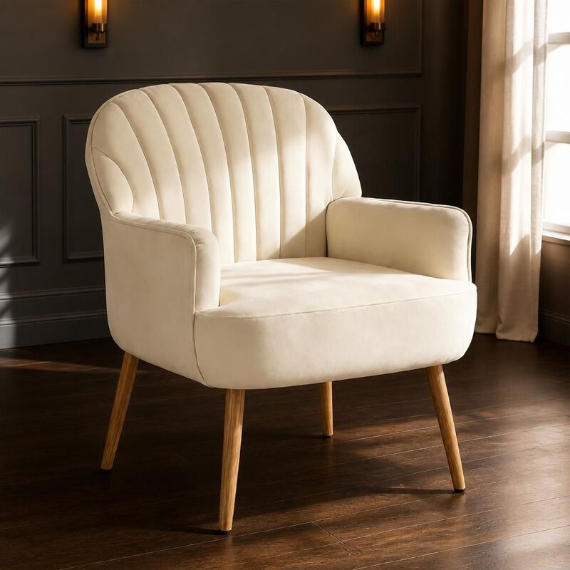 GOODSILO Velvet Upholstered Modern Accent Armchair, Comfortable Single Seating Chair for Living Room Bedroom Office Cafe and Waiting Room image number 3