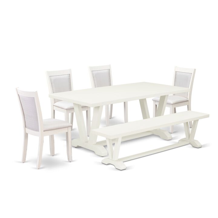 East West Furniture V027MZ001-6 6Pc Dining Set - Rectangular Table , 4 Parson Chairs and a Bench - Multi-Color Color