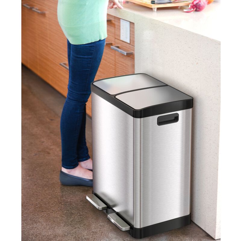 iTouchless 16 Gallon / 60 Liter SoftStep Dual Compartment Trash Can and Recycle Bin