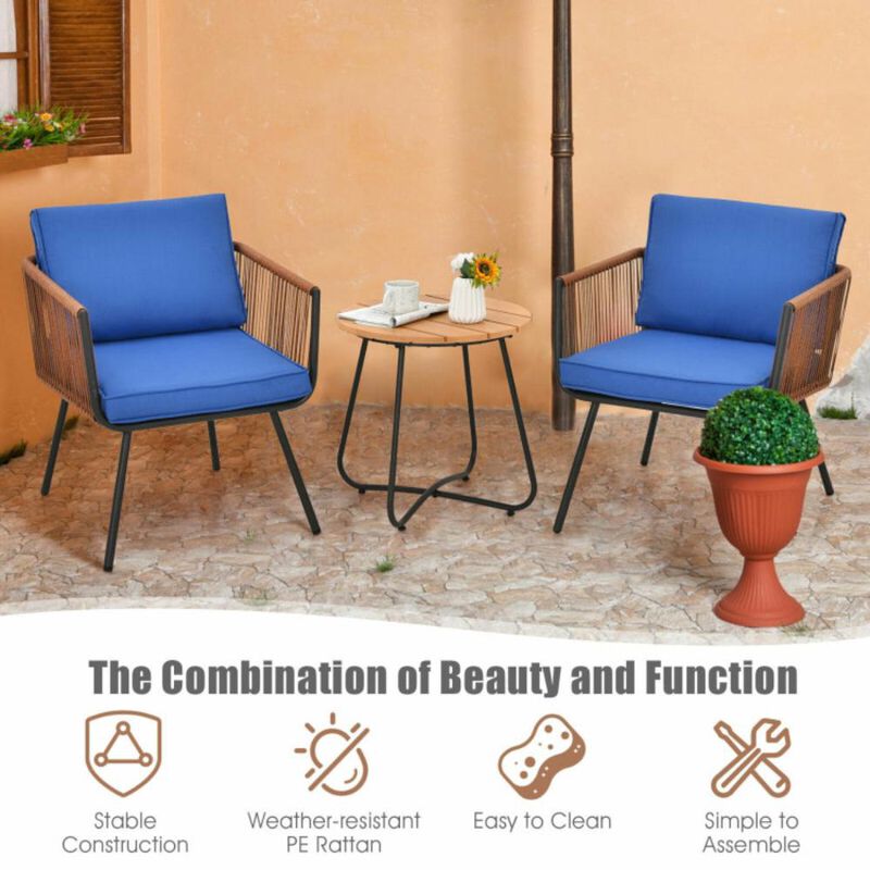 Hivvago 3 Pieces Patio Bistro Furniture Set with Armrest and Soft Cushions
