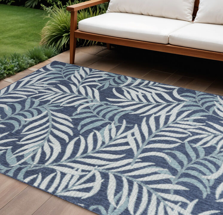 HomeRoots 6' X 9' Navy Blue And Ivory Palm Leaf Indoor Outdoor Area Rug
