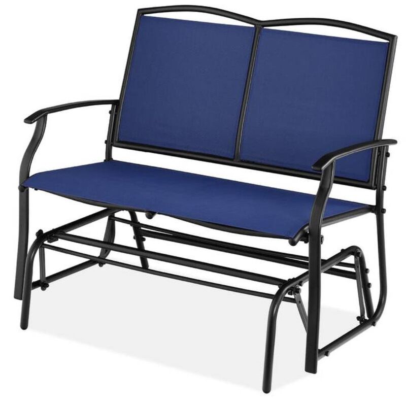 Hivvago 2 Seat Mesh Patio Loveseat Swing Glider Rocker with Armrests in Navy Blue