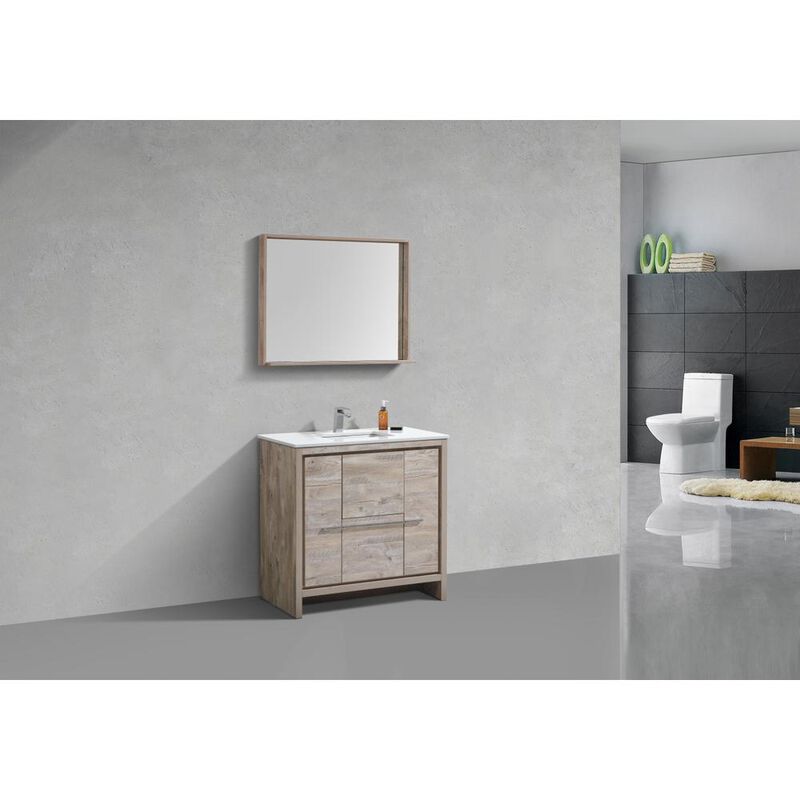 Kubebath 36″ Nature Wood  Modern Bathroom Vanity with White Quartz Counter-Top