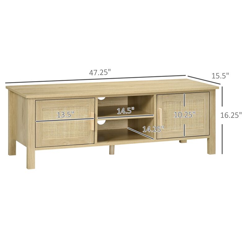Boho Entertainment Center: TV Stand with Rattan Door for 60" Screens