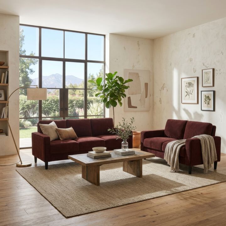 2pc Sofa and Loveseat Set, Track Arms, Foam Fill Upholstery