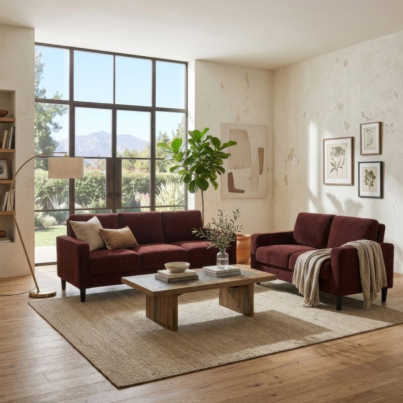 2pc Sofa and Loveseat Set, Track Arms, Foam Fill Upholstery image number 1