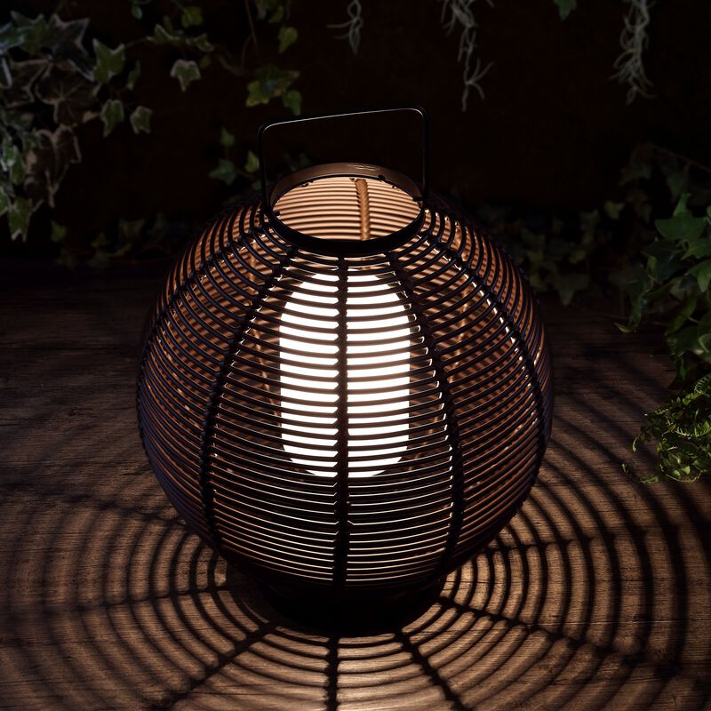 Jigu 22" Outdoor Woven Globe Asian LED Lantern, Coffee