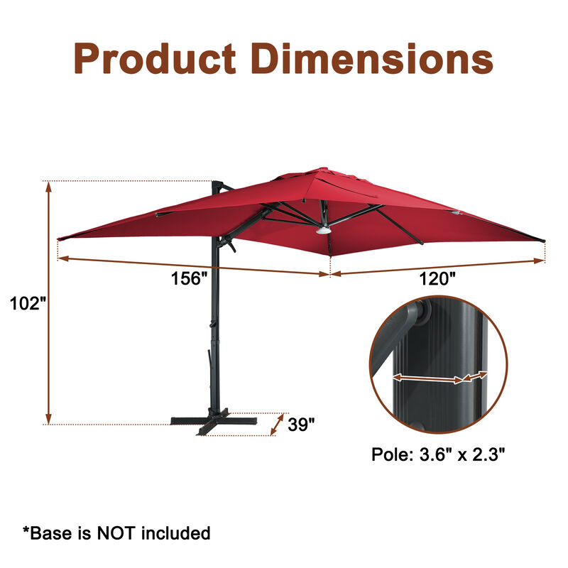 MONDAWE 13ft Square Solar LED Cantilever Patio Umbrella with Bluetooth Light for Outdoor Shade