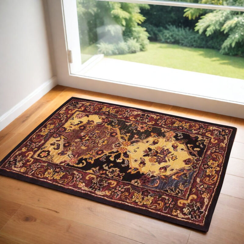 HomeRoots Wool Floral Area Rug image number 1