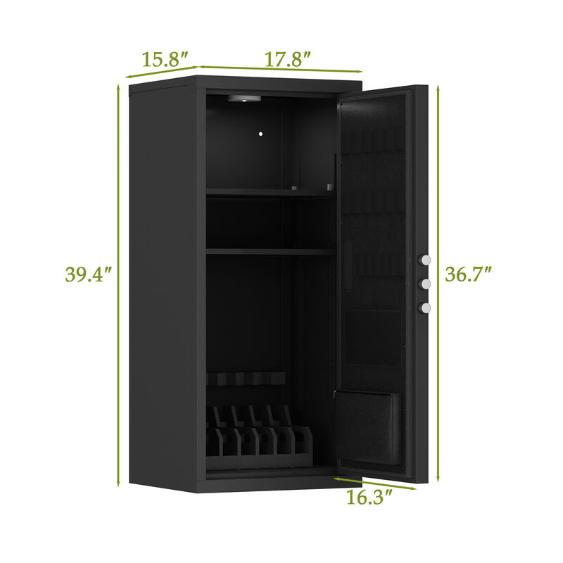 FUFU&GAGA Secure Gun Cabinet with 3-Point Locking Bolts, Key & Code Access, Adjustable Shelves & LED Light, (17.8 in. W x 15.8 in. D x 39.4 in. H), Black