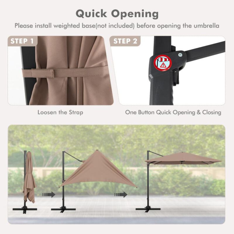 Hivvago 9.5 Feet Square Patio Cantilever Umbrella with 360&deg; Rotation