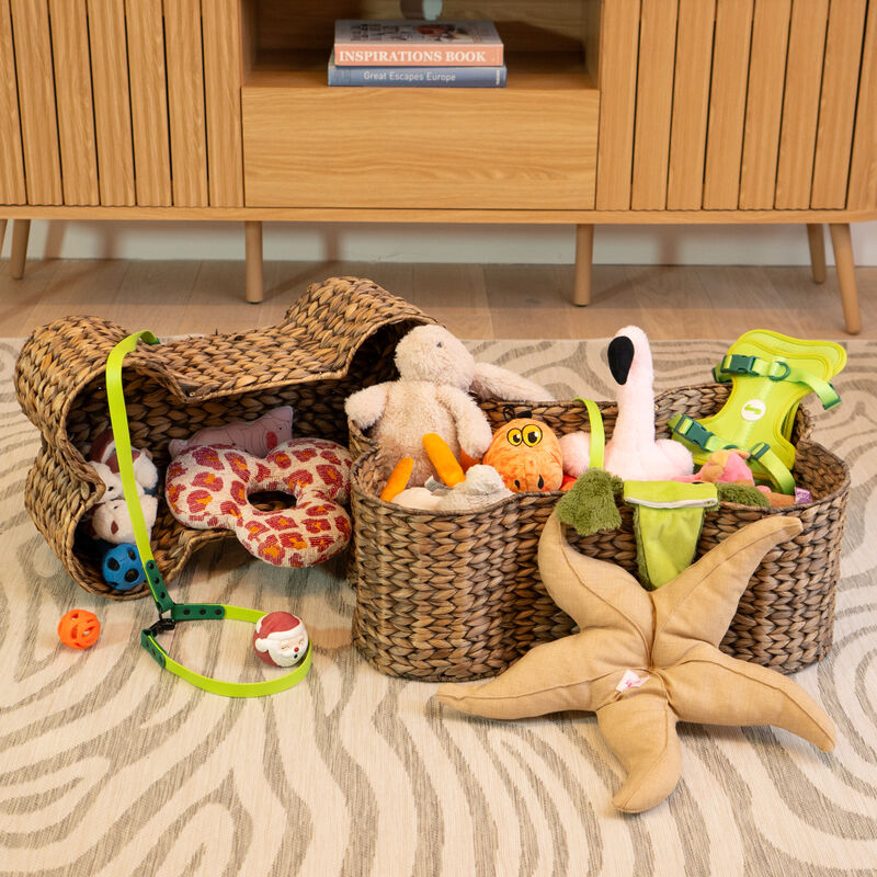 Digby Bone-Shaped Large Hand Woven Water Hyacinth Nesting Pet Toy Organizer Baskets (Set of 2) image number 1