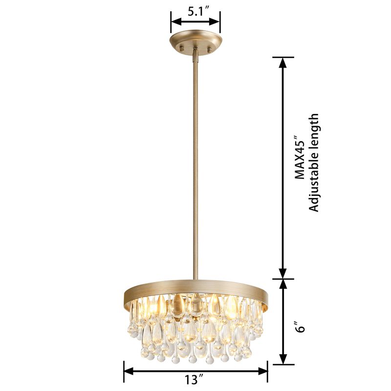 Eva 3-Light Brushed Champagne Silver 13" Crystal Teardrop Tiered Chandelier image number 2
